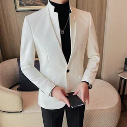 Brand Fashion Double Layer Collar Blazers Men Solid Color Casual Business Suit Jacket Banquet Party Wedding Groom Blazer