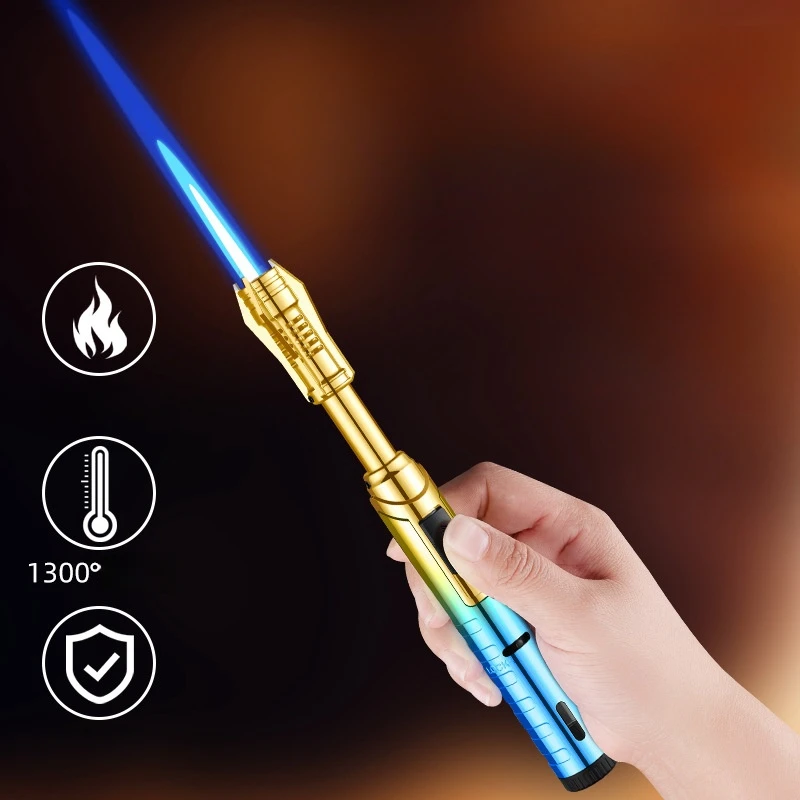 Creative Rocket Tail Flame Shaped High Temperature 1300℃ Gas Lighter Safety Lock Switch Visible Gas Window Kitchen Cigar Lighter