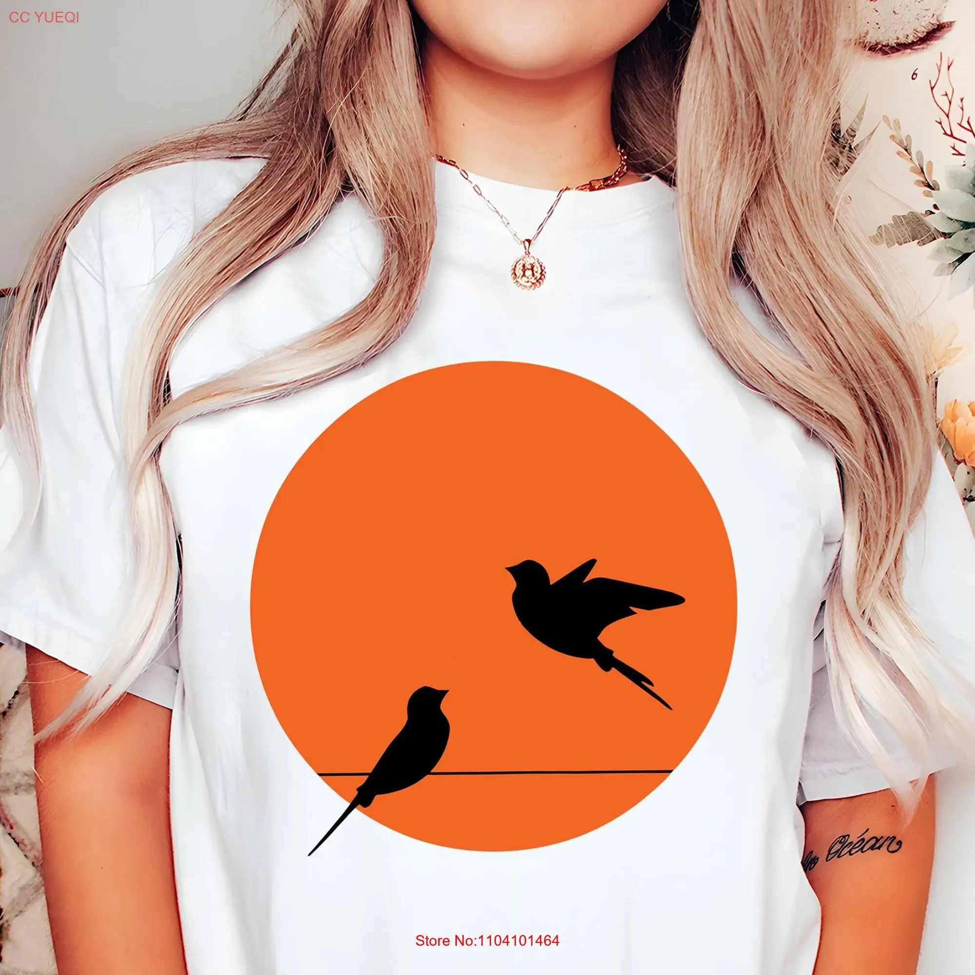 Orange Bird T Shirt Nerd Hippe Cute Cottagecore Aesthetic Boho Birdie Nature Lover  long or short sleeves