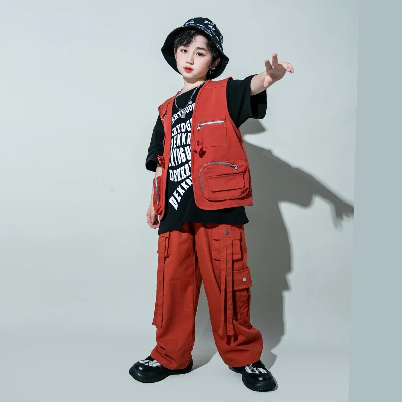 Ballroom Hip Hop Dance Clothes Children Stage Costume Black T Shirt Vest Suit Boy Girl Concert Catwalk Jazz Outfits Street Wear