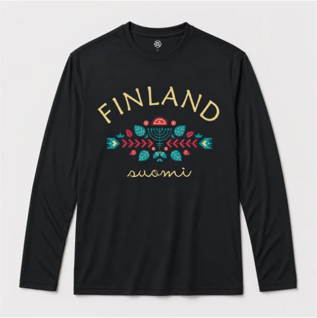 Nordic Folk Graphic Long Sleeve T‑shirt Men Women Finland Suomi Culture Casual Tee Vintage Geometric Floral Print Tops