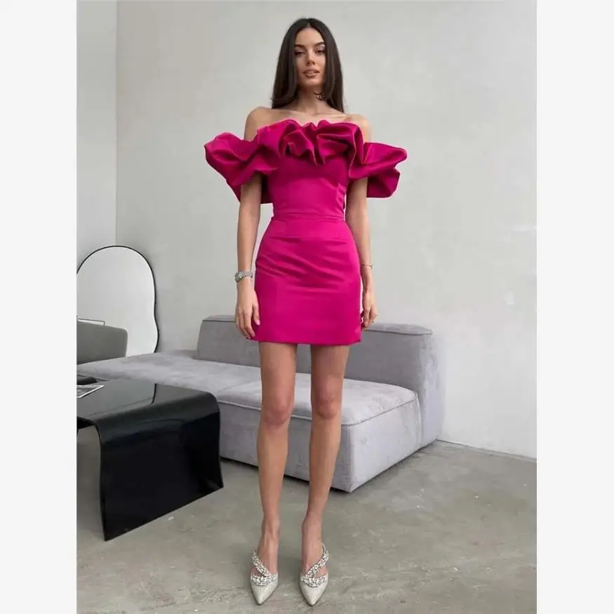 

Сексуальное розовое платье на одно плечо для дня рождения, женское короткое платье с завышенной талией, на молнии, с цветочным принтом, для небольших торжеств