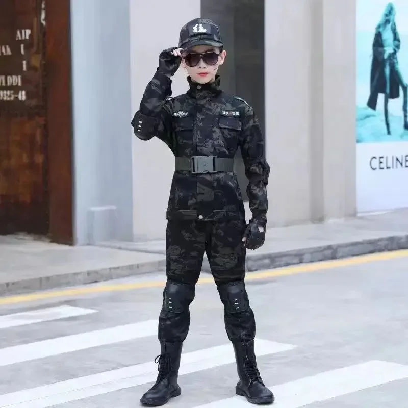 Forças especiais infantis combatem uniforme, fato de treinamento camuflado, águia negra, desempenho, novo
