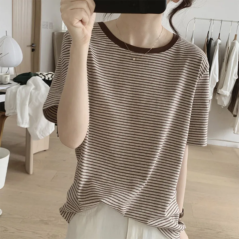الكورية Sle عارضة فضفاض المرأة ort Sve تي شيرت جولة Ne الشمس حماية قاعدة irt الصيف التخسيس نمط شريط