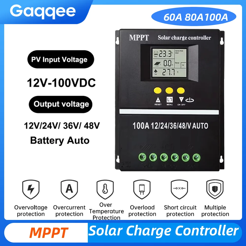 

MPPT LCD Screen Digital Solar Charge Controller 12V 24V 36V 48V/60A 80A 100A Photovoltaic Voltage Protection Solar Controller