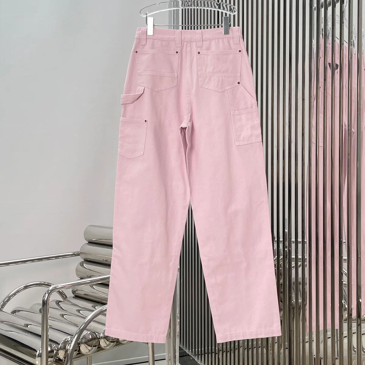 High Quality Women Pink Cargo Pants Multi Pocket Straight Leg Workwear Trousers Casual Daily Commute Outfit lyt127522