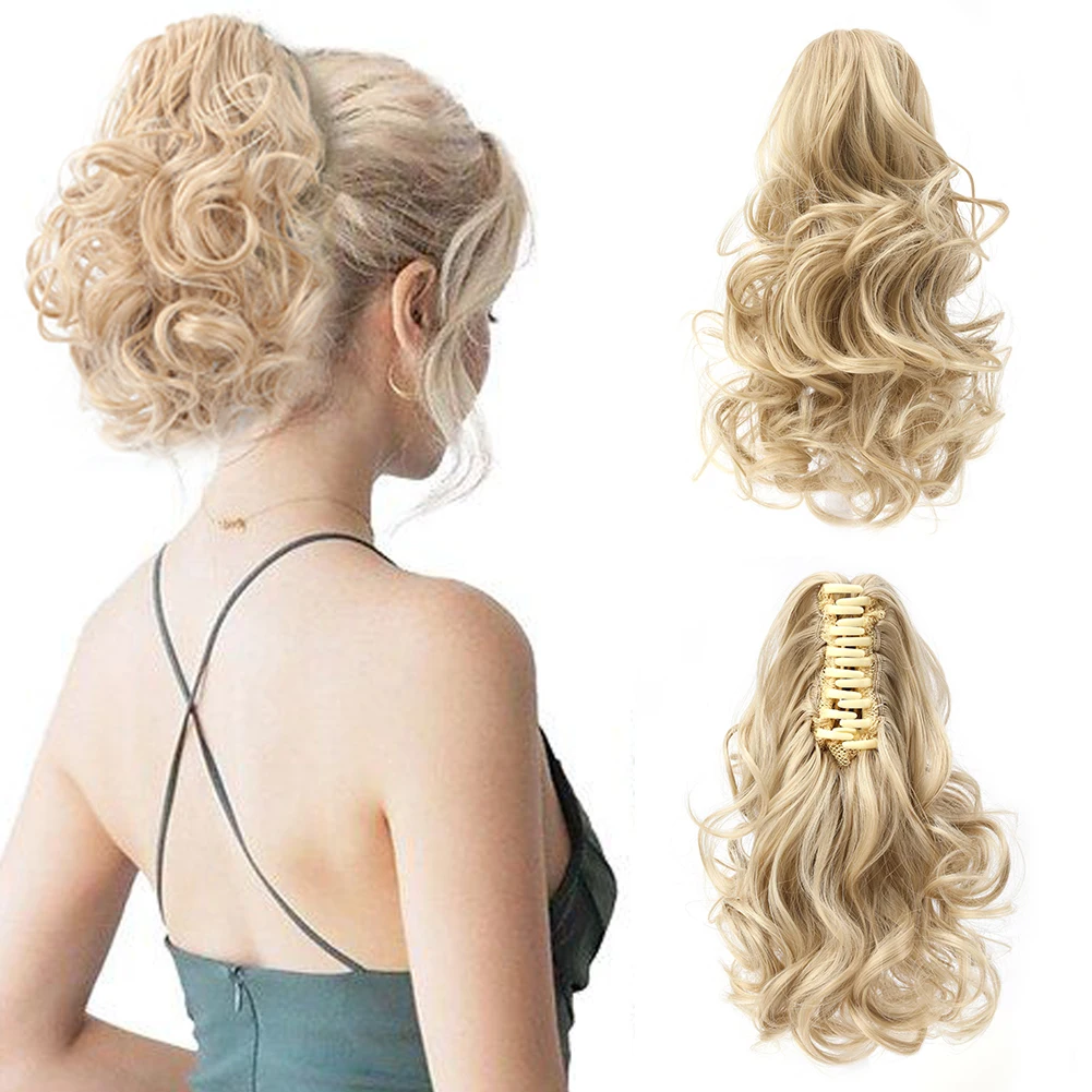 

Short Ponytail Extension Soft Natural Synthetic Hairpiece Thick Wavy Curly Fake Hair Extension Claw Clip in Pony Tails for Women