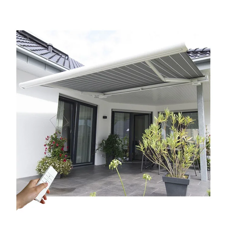 Luxury Full Cassette Electric Retractable Pergola Canopy Awning Sunshade Motorized Control for Balcony Polyester Sail Pro