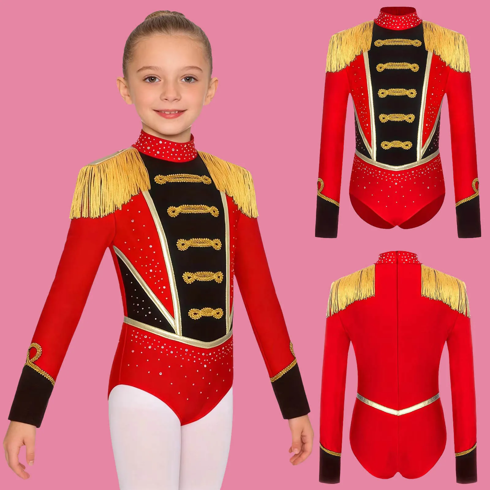 

Girls Circus Ringleader Costumes Bodysuit Cosplay Drum Major Military Parade Marching Band Drummer Leotard Majorette Outfits
