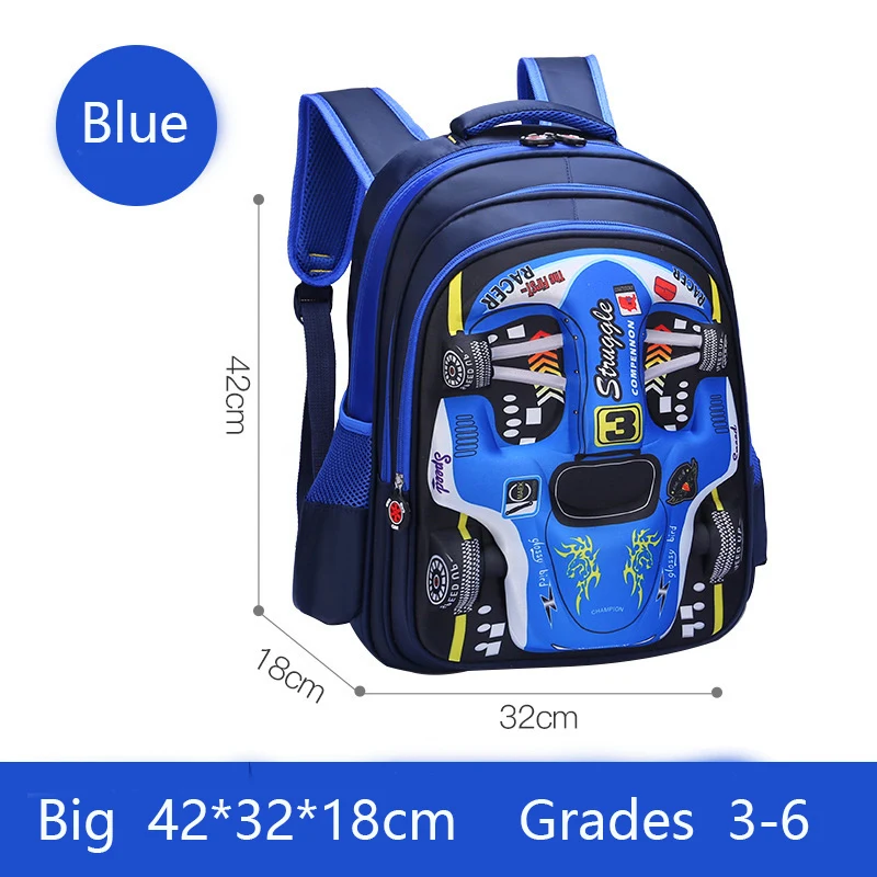 Wasserdichter, leichter 3D-Auto-Rucksack, Kindergarten-Kind-Vorschulrucksack, junge Kinder, Jungen, Mädchen, Schultasche, Grundschule, Rot, Blau