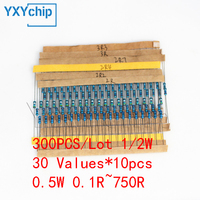 300PCS/Lot 1/2W Metal Film Resistor kit set 30 Values*10pcs resistor pack, 0.5W 0.1R~750R Set of resistors electron Kit