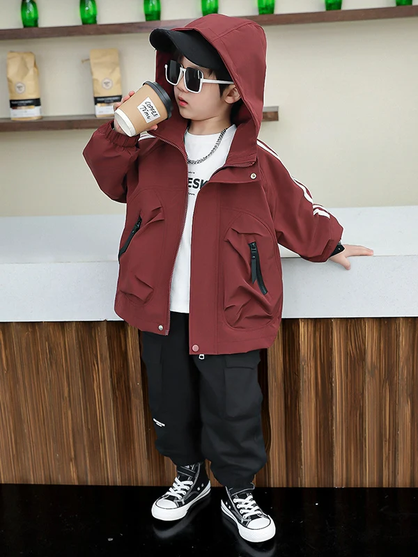 

Faionable повседневное пальто в полоску Sle Sve для мальчиков, весенне-осеннее пальто Jaet, Новое поступление 2025, пальто на молнии с капюшоном из полиэфирного волокна