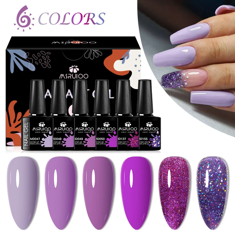 MSRUIOO-Gel Unha Polish Set para Manicure, Crystal Glitter, Soak Off, LED UV, Kits de Pintura de Arte, Vermelho, 6 Pcs