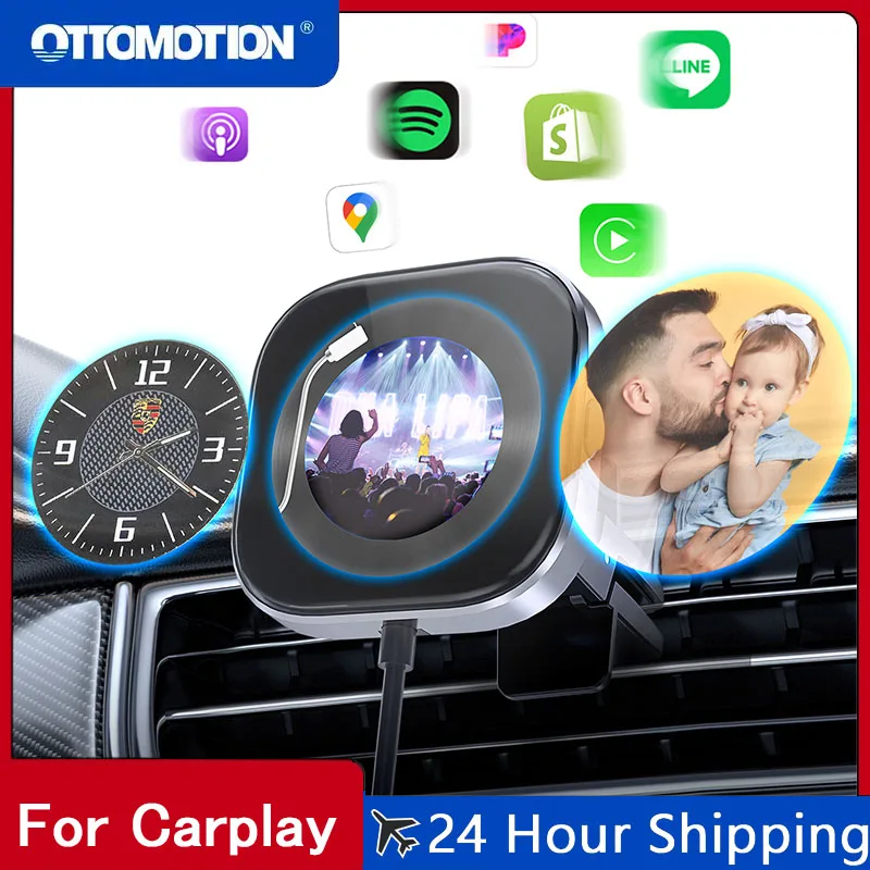 Ottomotion CarPlay Clip Wireless CarPlay Adapter with Car Dilfuser Digital Picture Frame Auto Accessories for VW Ford Benz Audi