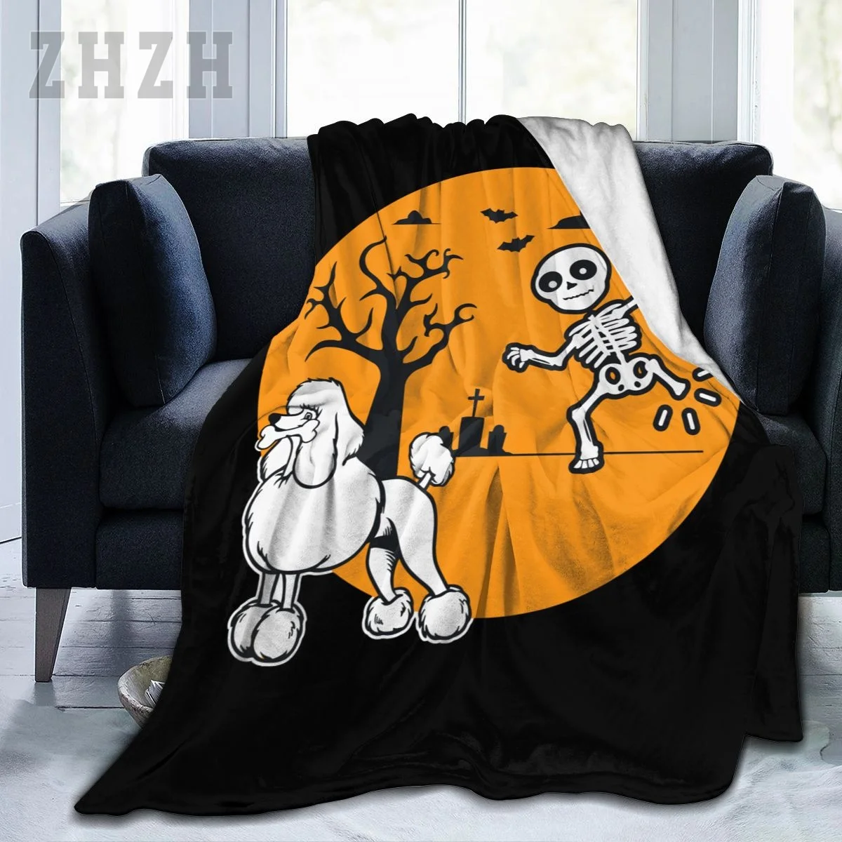 Blanket Funny Skeleton Bone Dog Lovers Halloween Poodle Dog Flannel Multifunction Outdoor Camping Sofa Cover Keep Warm