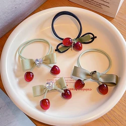 2024 New Children Sweet Cherry High Elastic Hair Bands Baby Girls Cute Bowknot Ornament Barrettes Hairpins Kids Hair Accessories