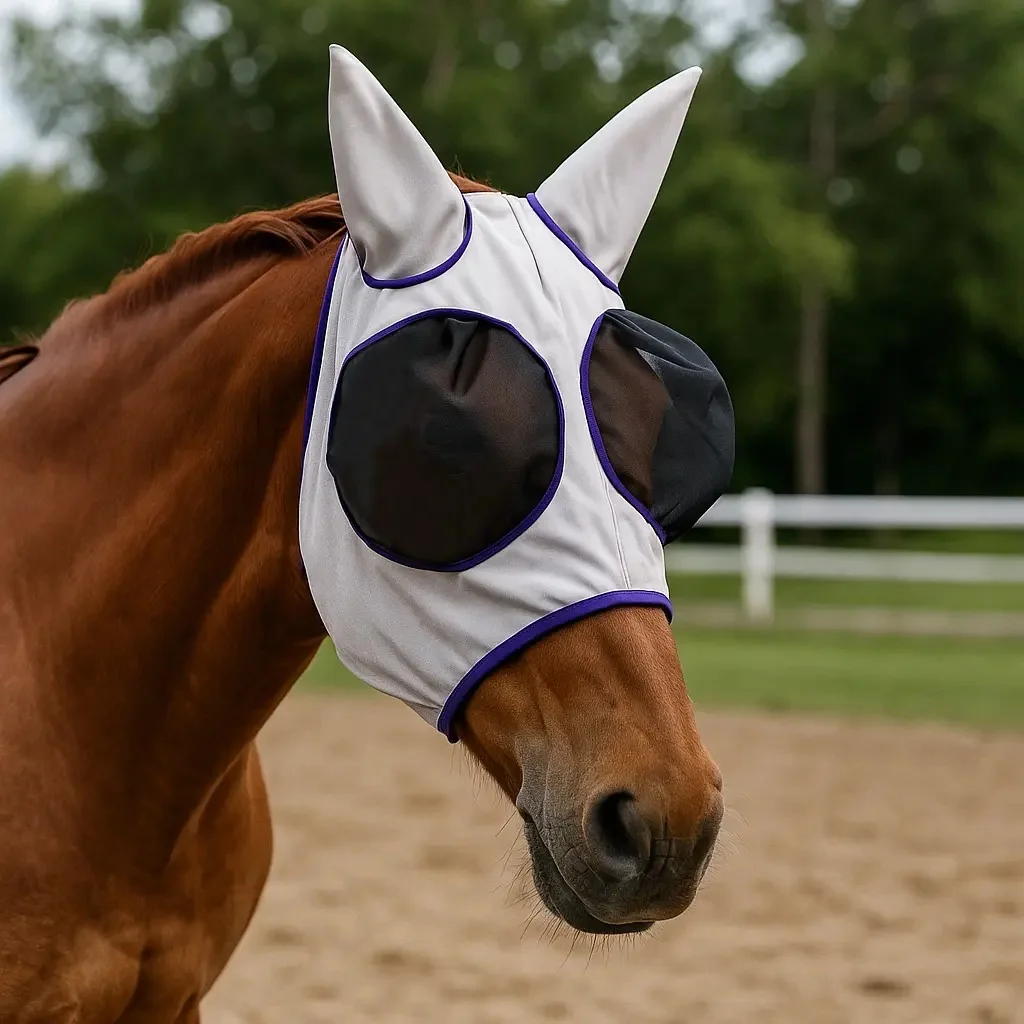 

Маска для лошадей, защита от комаров, дышащая и удобная маска для глаз, портативная маска для лица, защита для головы на открытом воздухе.