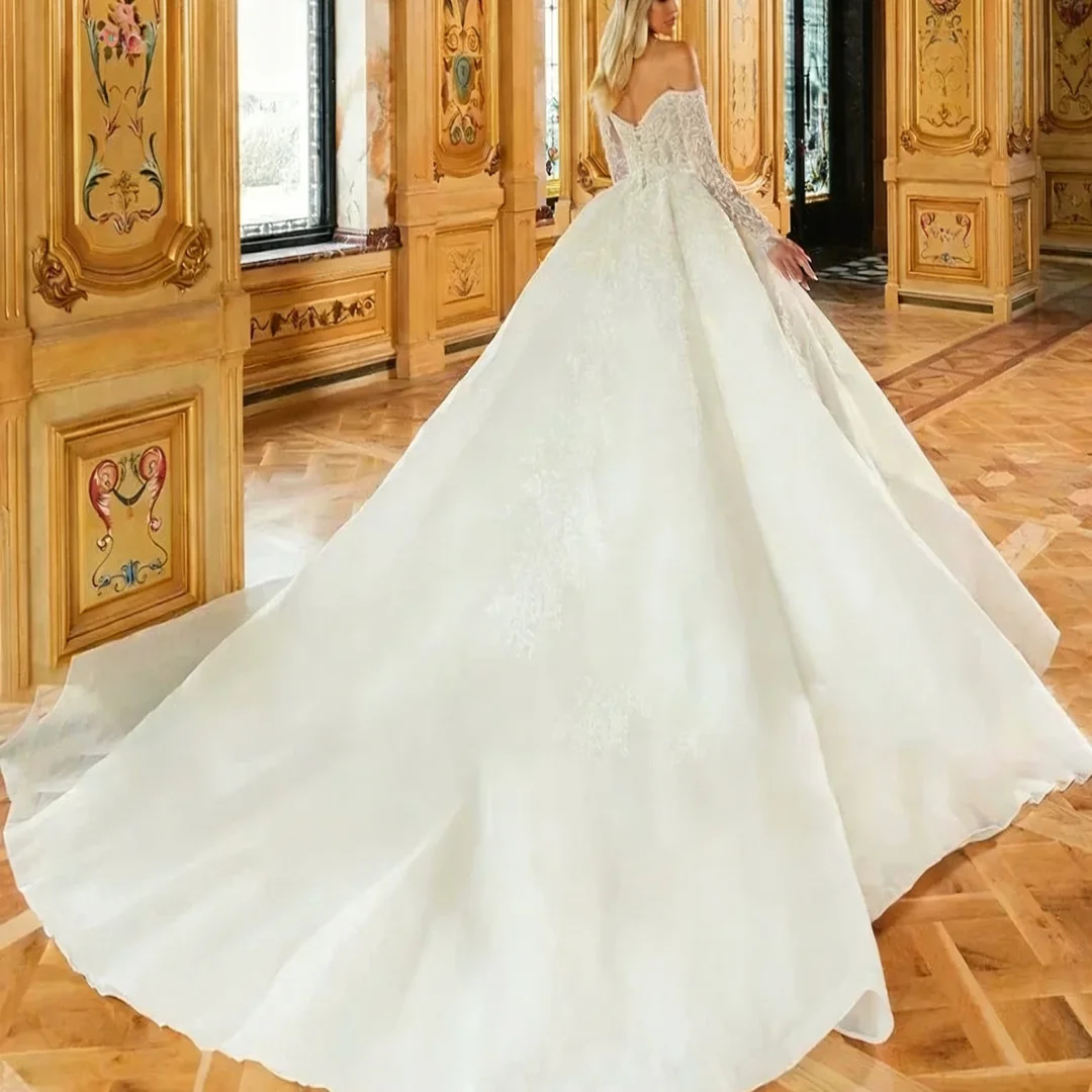 

Элегантное свадебное платье с жемчугом и бисером по индивидуальному заказу, с открытыми плечами и длинными рукавами, сверкающее кружево, вечерние платья для выпускного вечера невесты