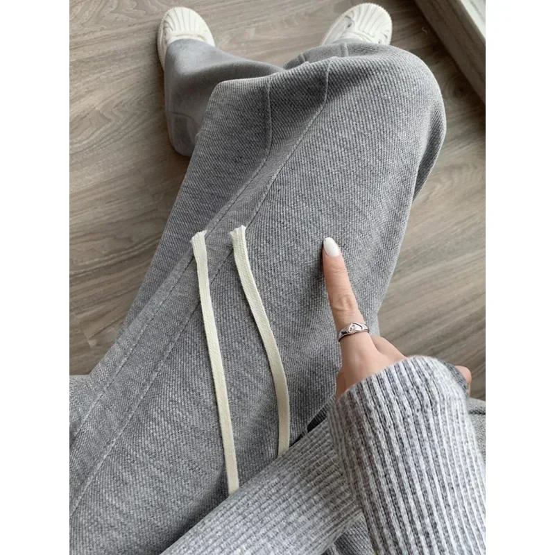 Women Autumn Loose Grey Sport Pant Large Size High Waist Straight Casual Wide Leg Sweatpants Drawstring Running Dance Trousers