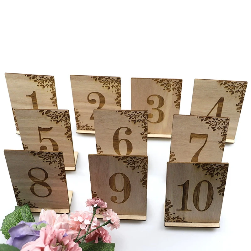 Top-10Pcs 1-10 Numbers Wood Signs Wedding Table Number Wooden Table Numbers Birthday Party Engagement Seat Numbers Sign Gift