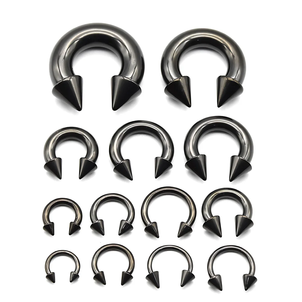 1 قطعة مقياس كبير أسود الفولاذ المقاوم للصدأ حدوة الحصان الدائري مع سبايك التعميم الحديد ثقب الأنف خواتم مخروط ثقب الحاجز خواتم