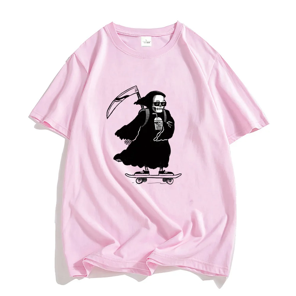 Grim Reaper Skateboard Graphic T Shirt Four Seasons Puro cotone Manica corta Abbigliamento Uomo/donna Hip Hop T-shirt Top larghi