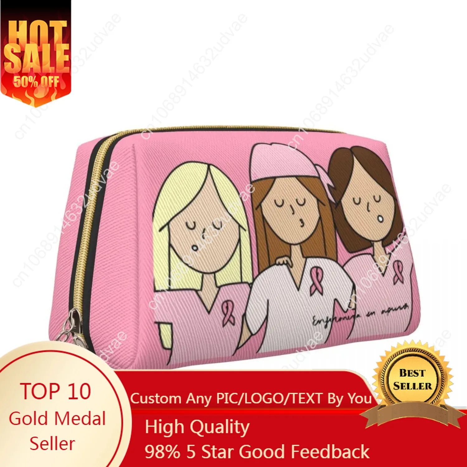 

Trendy Women Leather Cosmetic Bag Enfermera En Apuros Makeup Bag Merch Gift For Doctor Nurse Large Capacity Zipper Toiletry Case