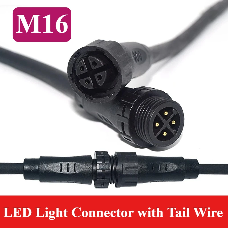 M16 Sensor Connector with Tail Wire Waterproof LED Outdoor LED Light 2 3 Pin Male Female Paired Butt Plug-in Cable Connectors