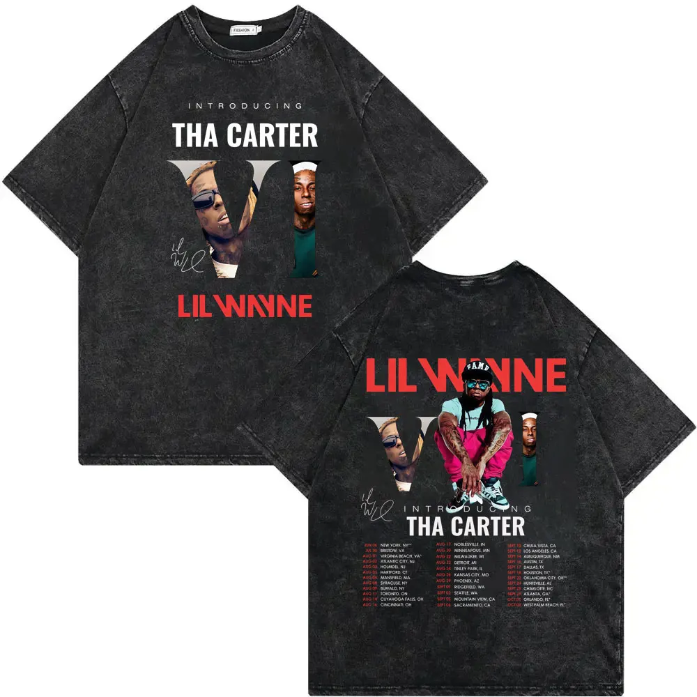 Rapper Lil Wayne Tha Carter VI Tour 2025 T Shirt Harajuku Hip Hop Vintage Washed T-shirt Men Women Casual Fashion Loose T-shirts