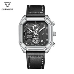 Fashion Mens Watches Brand Mark Fairwhale Luxury Leather Strap Quartz Clock Multifunctional Square Man Wristwatches Dropshipping