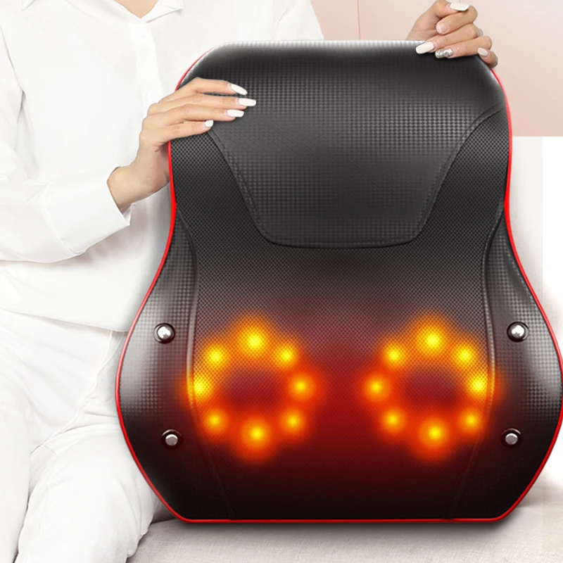 Electric Cervical Ttraction Body Massager Car Back Pillow with Heating Vibrating Massage Device