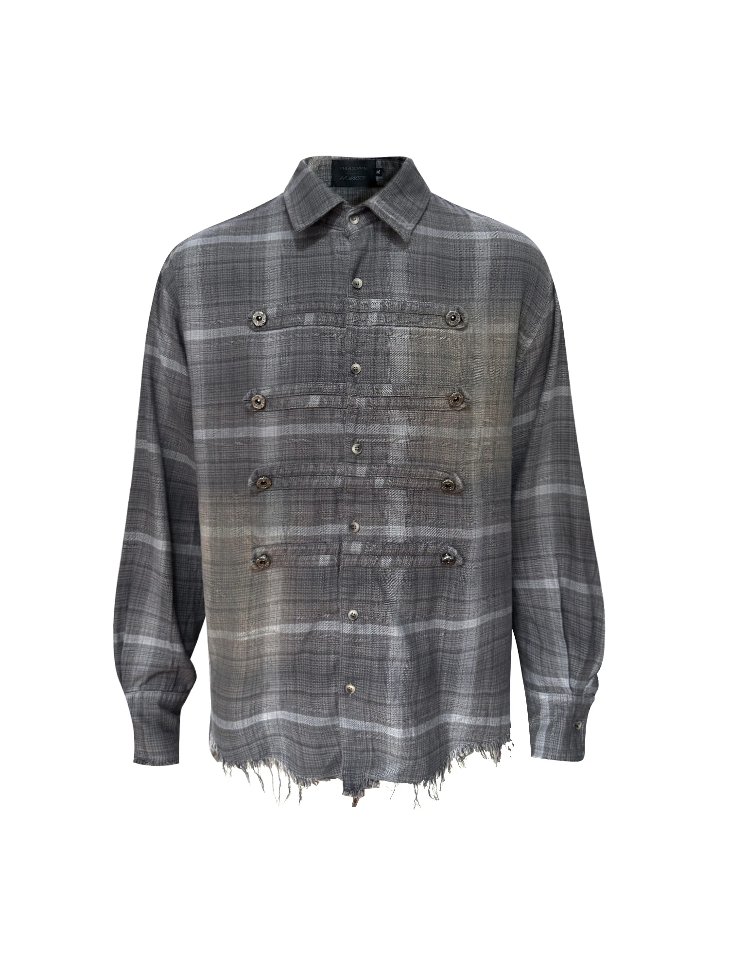 Metal Button Cotton Shirt Washed out Style Casual Loose Fit Long Sleeve Plaid Pattern Autumn Season Men's Clothing