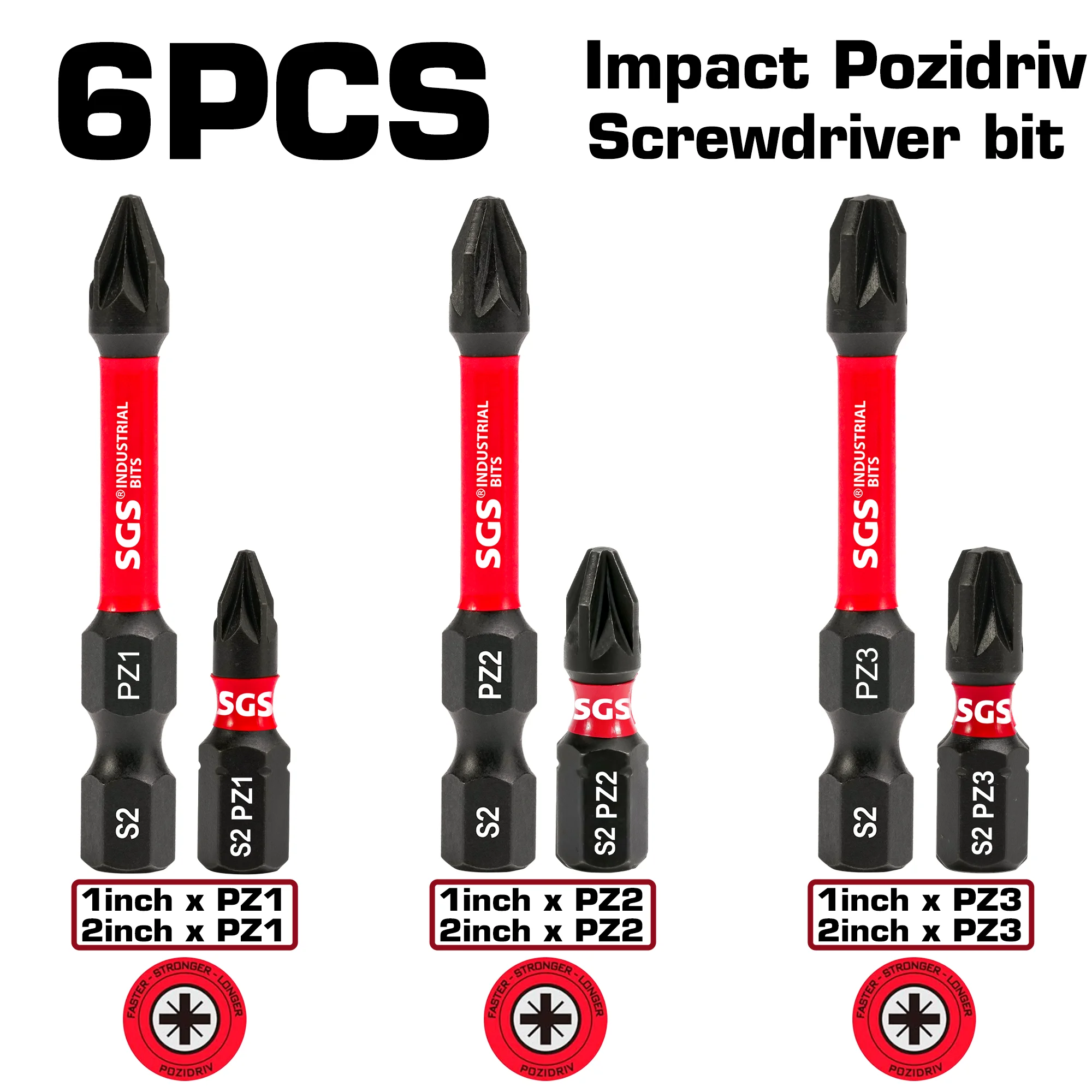 

Набор отверток Phillips Pz1/Pz2/Pz3 из ударопрочной промышленной стали S2, 25/50 мм, 6 или 2 шт., двухцветный (черный и красный)