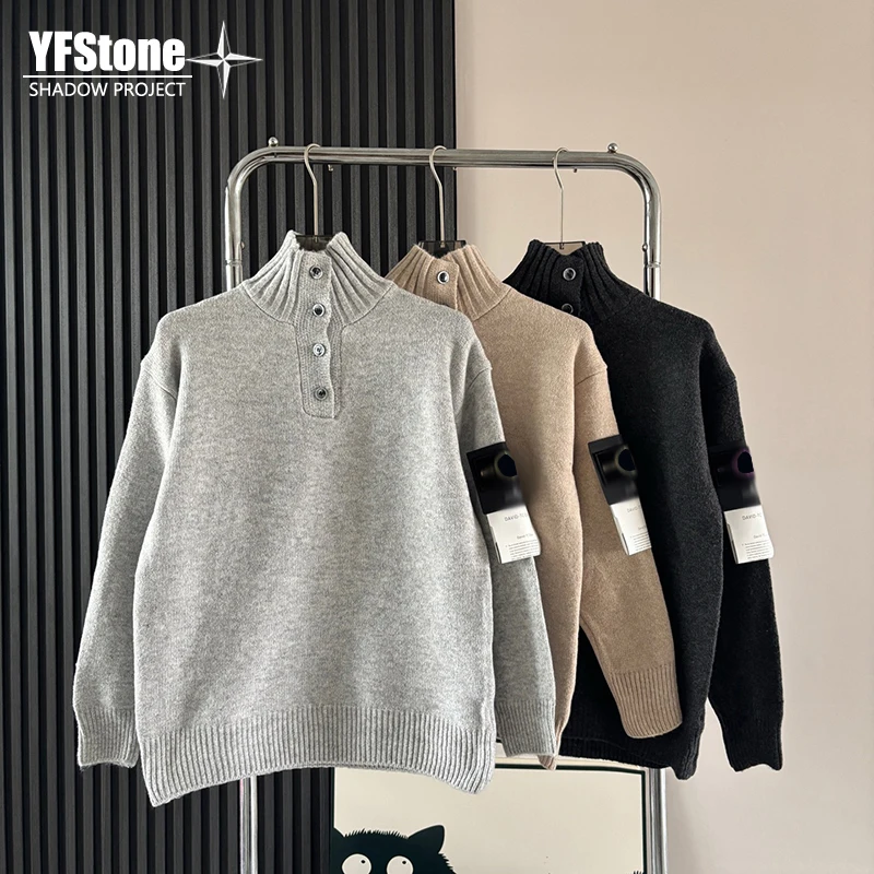 

YFSTONE Модный вязаный свитер свободного кроя из смесовой шерсти с воротником-стойкой, однотонный, повседневный