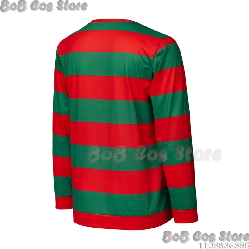 Freddy Krueger Movie Nightmare Cosplay Scary Man Costume Striped Shirt Prop Mask Hat Glove Holoween Horrible Party Show Roleplay