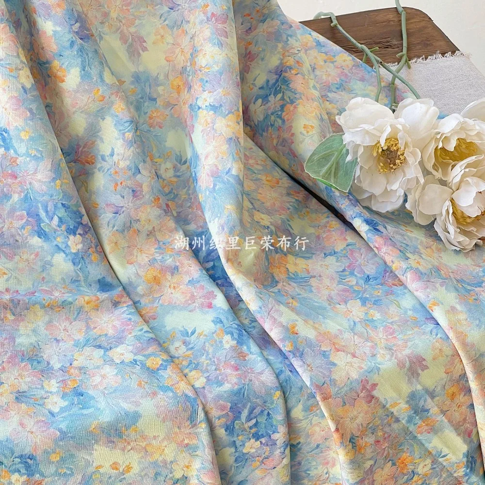 145x50cm 40s Cotton Fabric, for Colorful Tie Dye Floral Print Skirt for Women and Kids Sewing Cloth