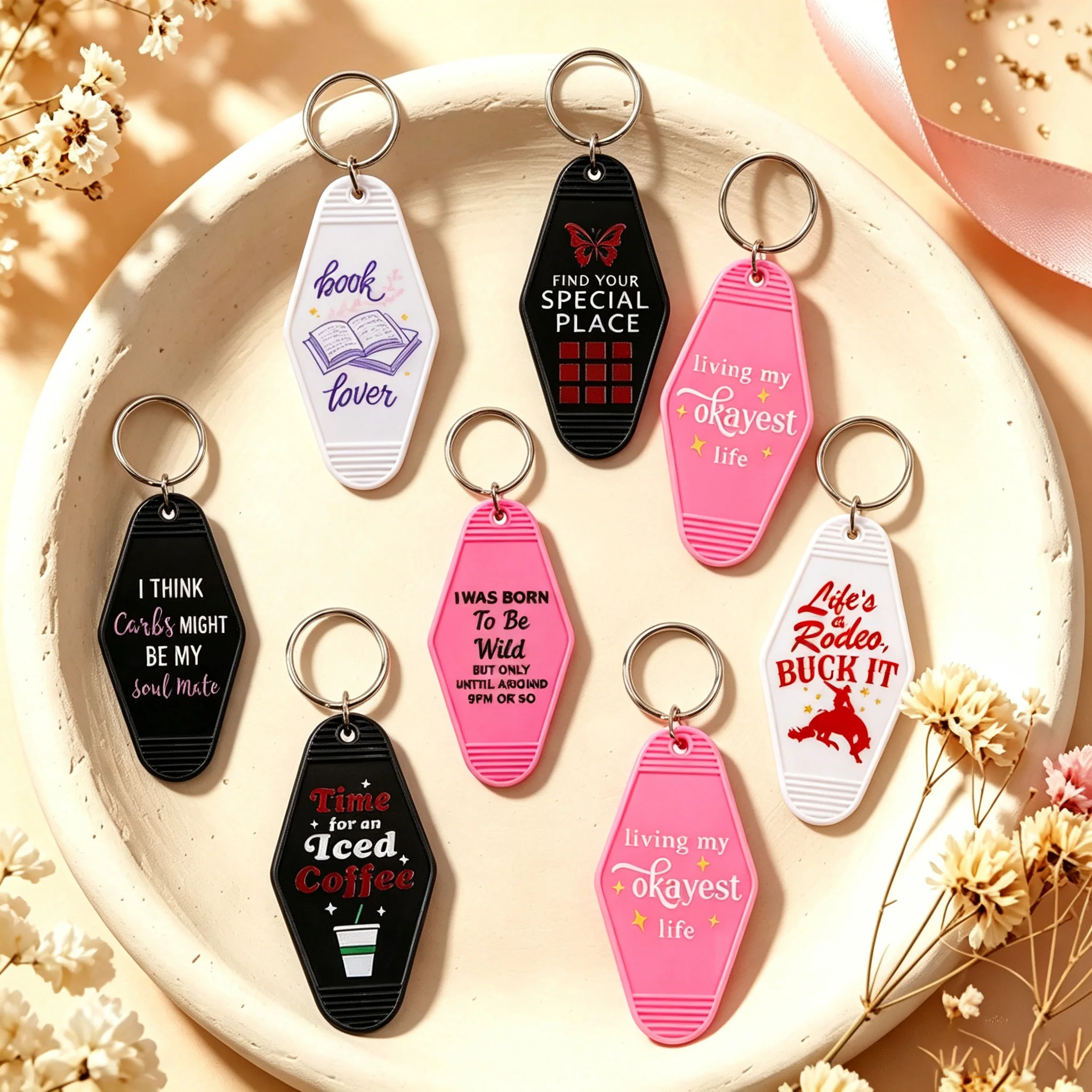 Diamond Shaped Motivational Print Key Fob Metal Keyring For Securing Keys Avoid Misplacing Bag Ornament Keepsake Giveaway Item