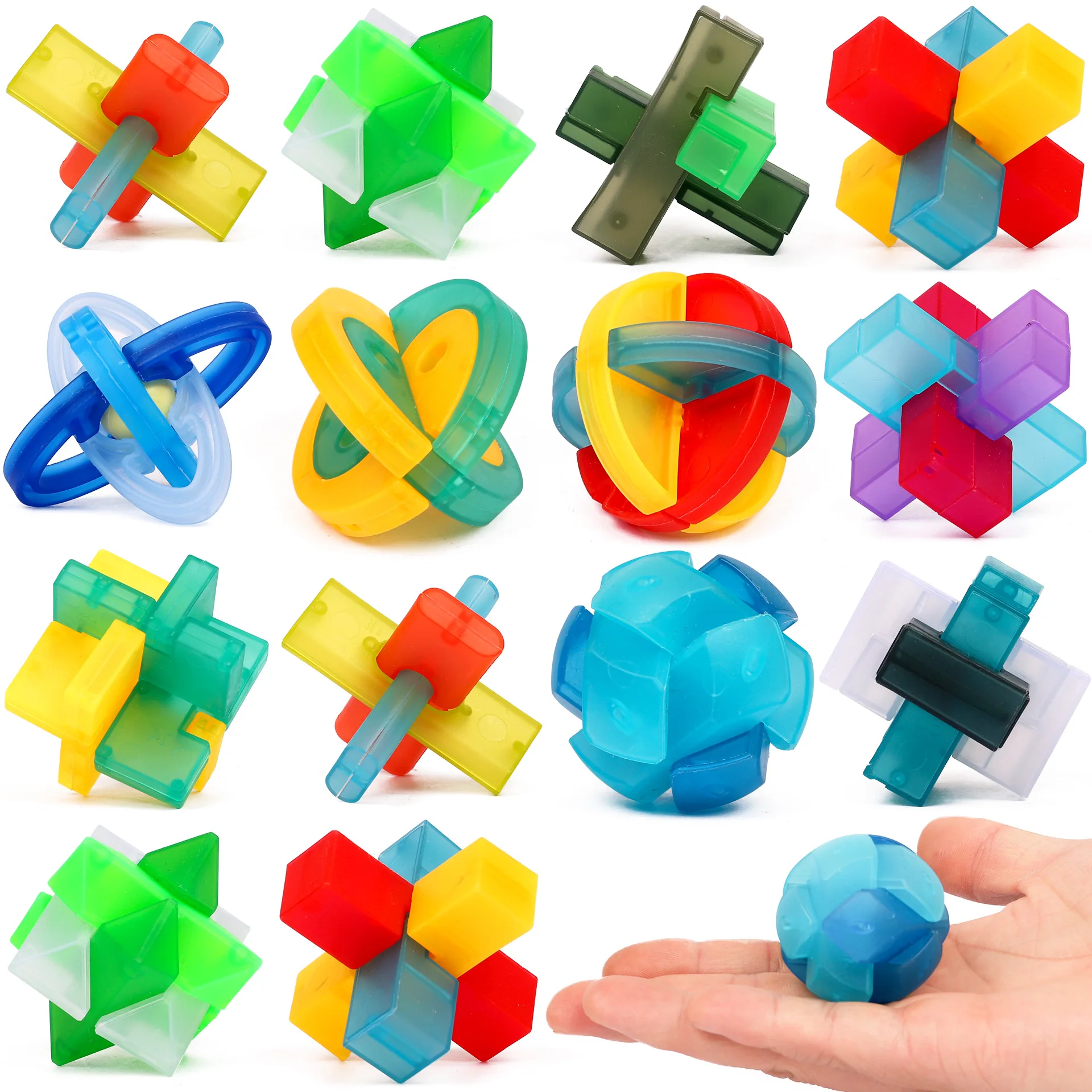 12PCS Transparent Luban Lock Interlocking Plastic Brain Teaser Puzzles For Kids & Adults Mind Challenge Educational Toys Gifts