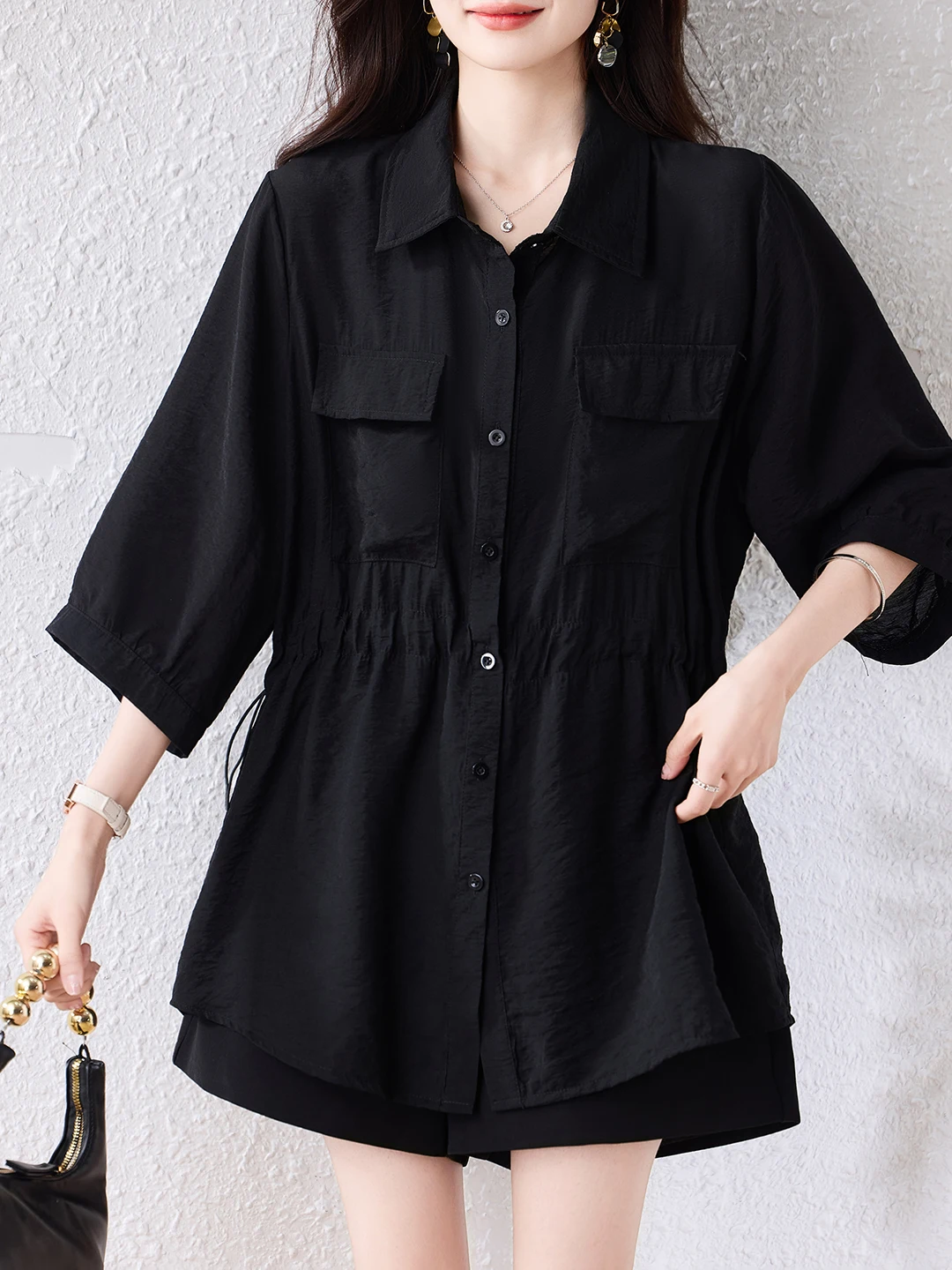 

Fashionable Loose Short Sleeve Shirt Women's Casual Style Cover Belly Slimming plus Size Top Comfortable Breathable Summer Ne...