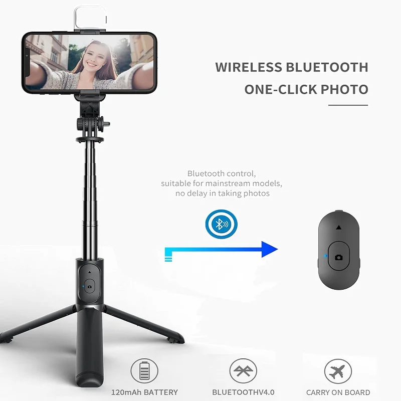 Wireless Bluetooth Selfie Stick With Fill Light Foldable Portable Tripod for for all Smartphone for Xiaomi Huawei iPhone Samsung