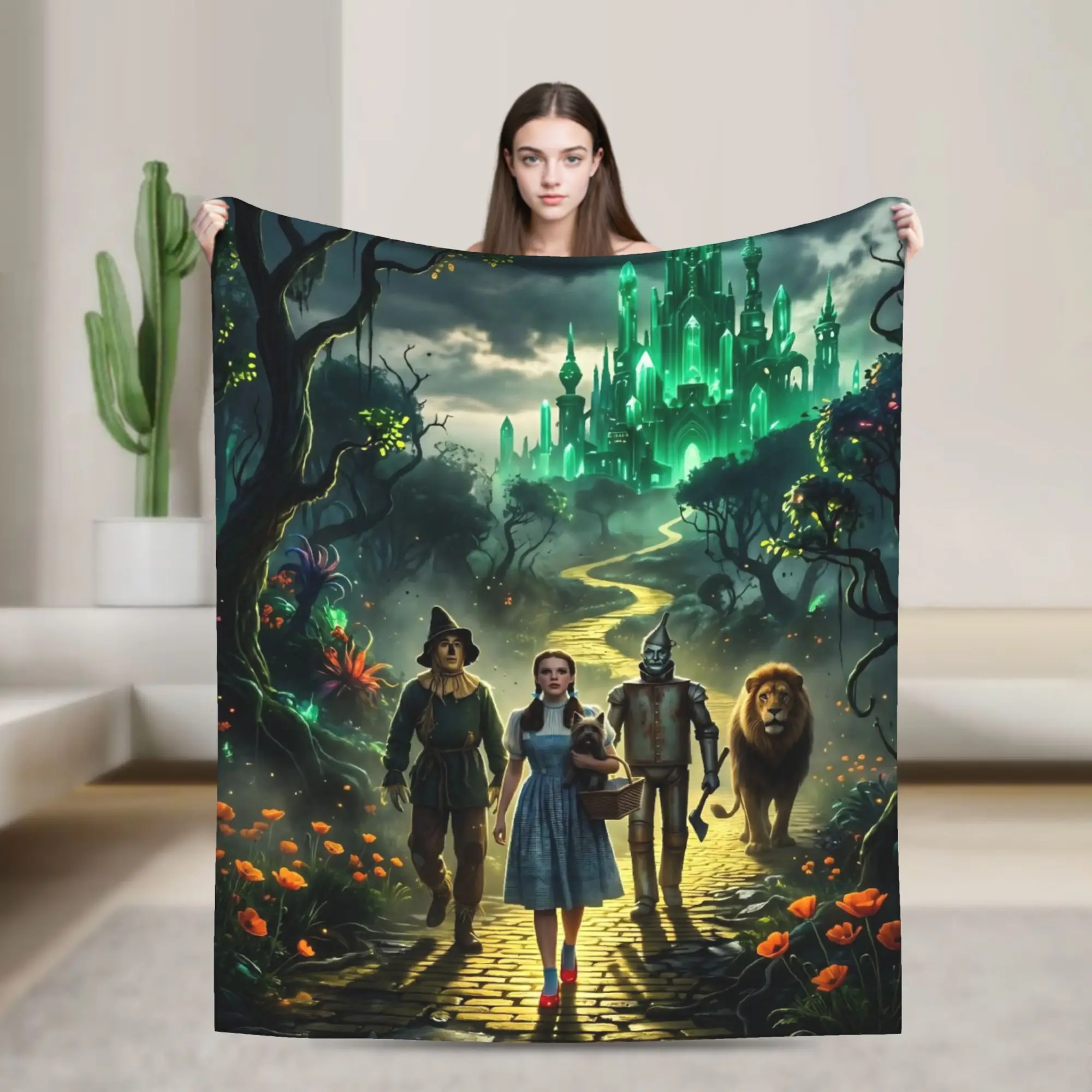 Wizards of Ozs Movie Knitted Blanket Flannel Cowardly Dorothy Tin Toto Lightweight Thin Throw Blankets for Bed Bedroom Quilt