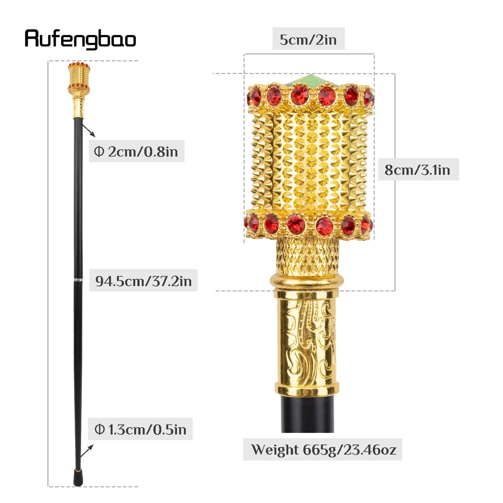 Golden Red Artificial Diamond Walking Cane  Stage Cane Decorative Stick Decorative Cane  Cosplay Parties, For Cosplay & Party