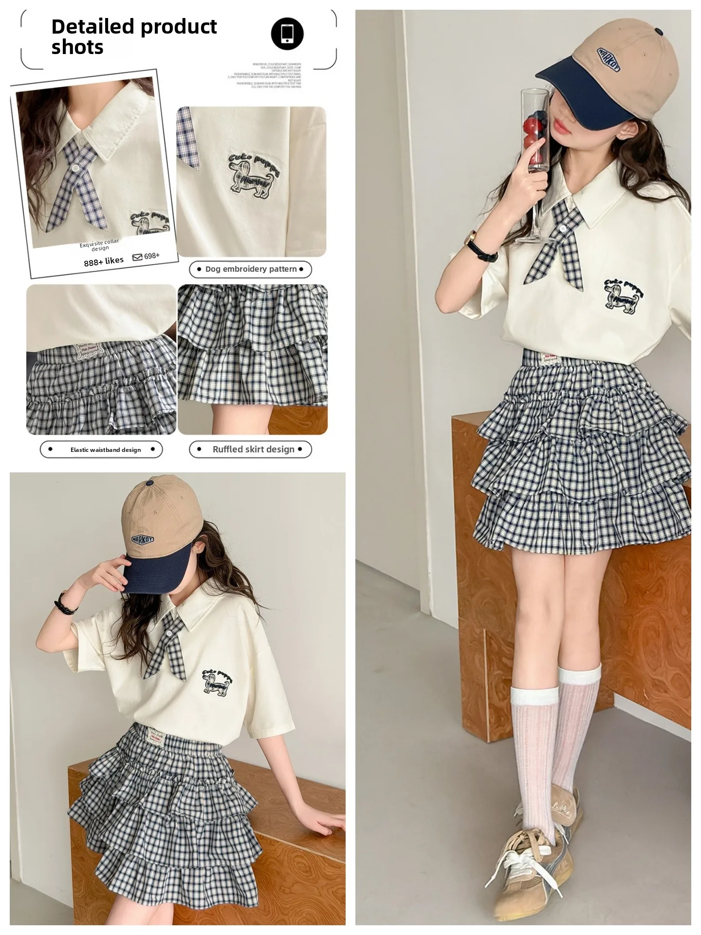 girls-summer-short-sleeve-plaid-cake-skirt-two-piece-set-children's-korean-college-style-2026-new-medium-and-large-children