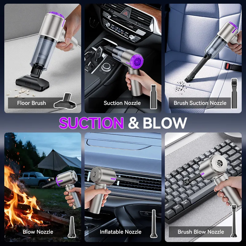 Portable Wireless Car Vacuum Cleaner Pistol-Style Design High-Power Air Extraction for Both Car and Home Use Removes Pet Hair