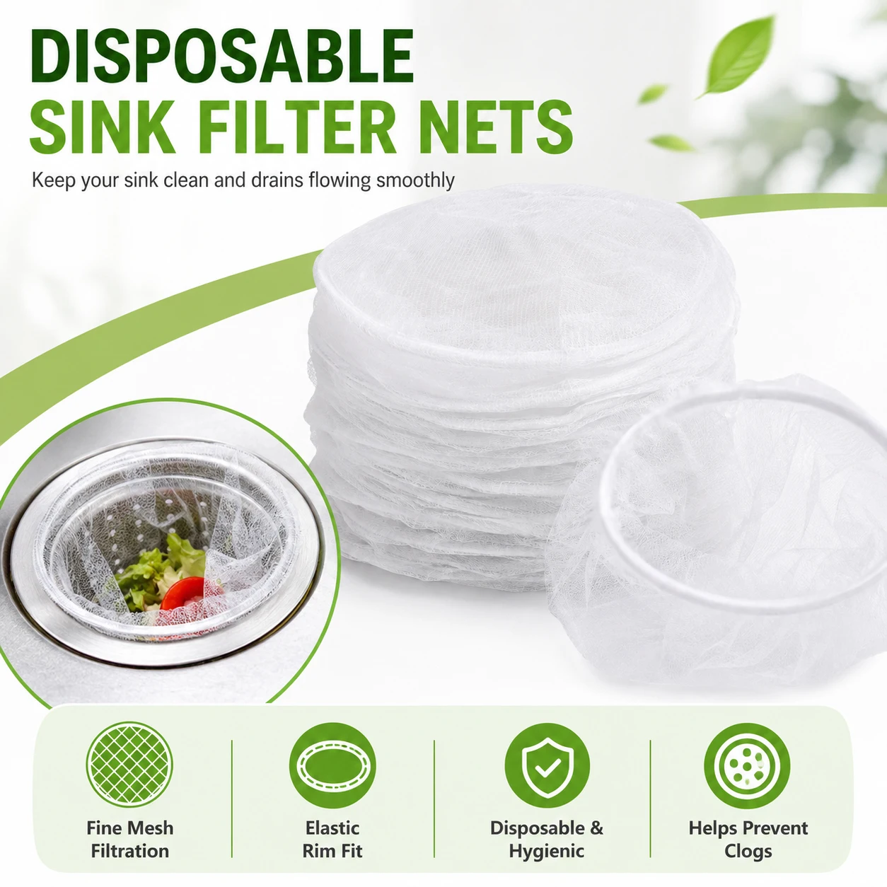 100-1000Pcs Disposable Kitchen Sink Strainer Bags, Anti-Clogging Elastic Mesh Filter for Sewer Drain, Garbage Food Waste Catcher