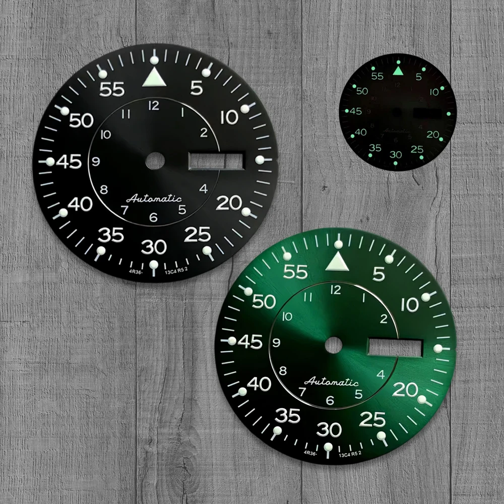 NH36 dial 33.5mm dial S dial assembly NH36 automatic mechanical movement green luminous double calendar window watch parts