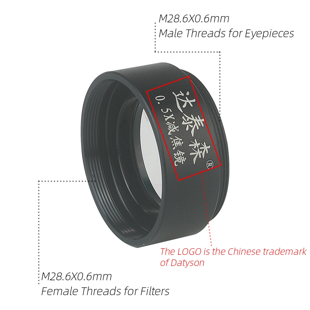 Datyson 0.5X Reduktor ogniskowy Przedłużacz Barlowa soczewki do okularu teleskopu z gwintem M28.6x0.6