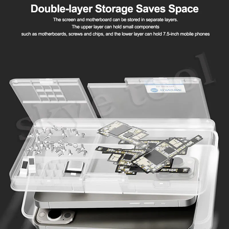 

SUNSHINE SS-001A Pro Многофункциональный двухслойный ящик для хранения мобильных телефонов, материнских плат, винтов, чипов, ЖК-экрана