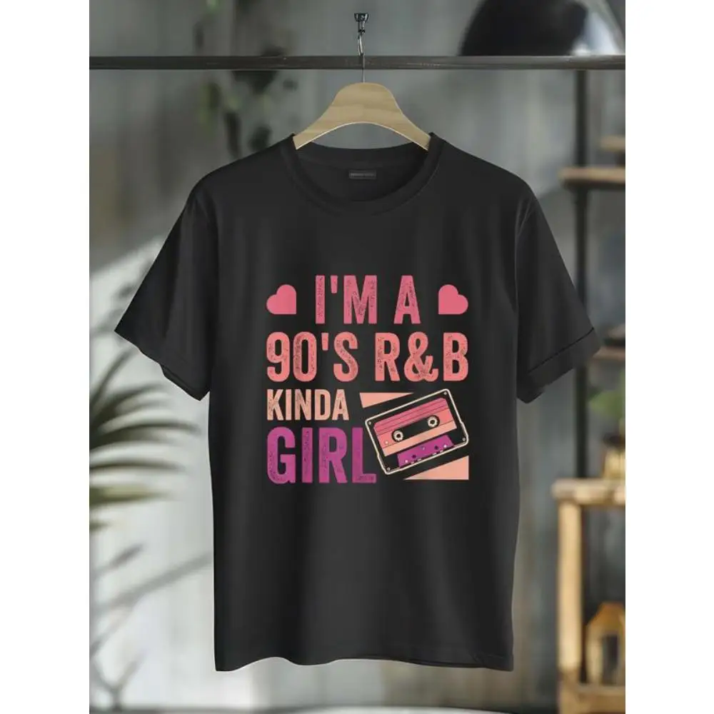 

Vintage 90s R&B Music T-Shirt, Y2K Kinda Girl Graphic Tee, Retro Cassette Tape Print Top, Casual Hip Hop Streetwear