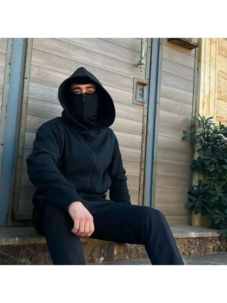 AliExpress Ninja mask hooded men's winter windproof and warm double hat design sports jacket outdoor running and cycling jacket Gothic Hara